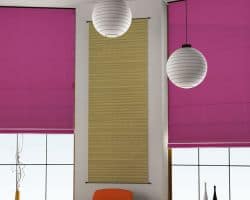 Pink Roman and Yellow Bamboo Roller blinds Roman and Roller blinds