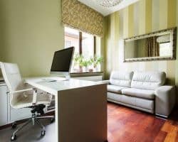 Home office in pastel colors with Paisley Roman Blind design Paisley Roman Blind design