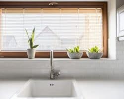 Kitchen with Wood Venetian blinds Wood Venetian blinds