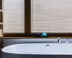 Modern bathroom with Modwood Venetian blinds Modwood Venetian blinds