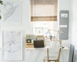 Chair at desk with wooden venetian blind wood venetian blind